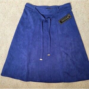 NYCC Skirt Womens Blue Faux Suede Skirt Small Belt With Gold Accents